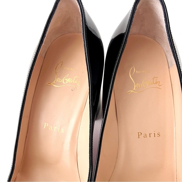 New CHRISTIAN LOUBOUTIN || Miss Sab Black Patent
Leather Block Heel Pumps EU 38 - Picture 5 of 15